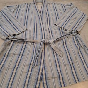 Vtg Polo Ralph Lauren Robe Mens L Blue Striped Preppy Kimono Made in USA Cotton
